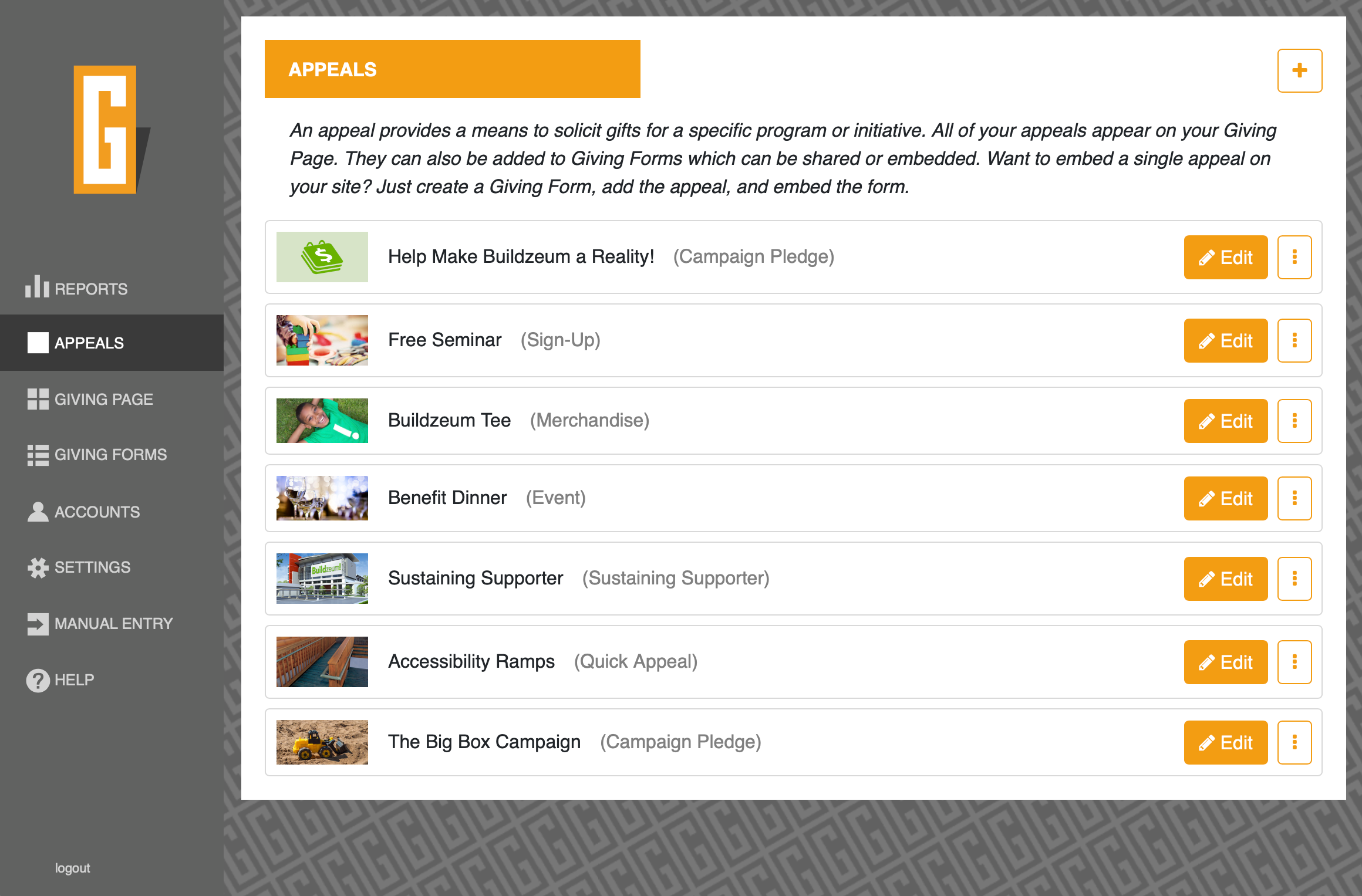 List of appeals in dashboard